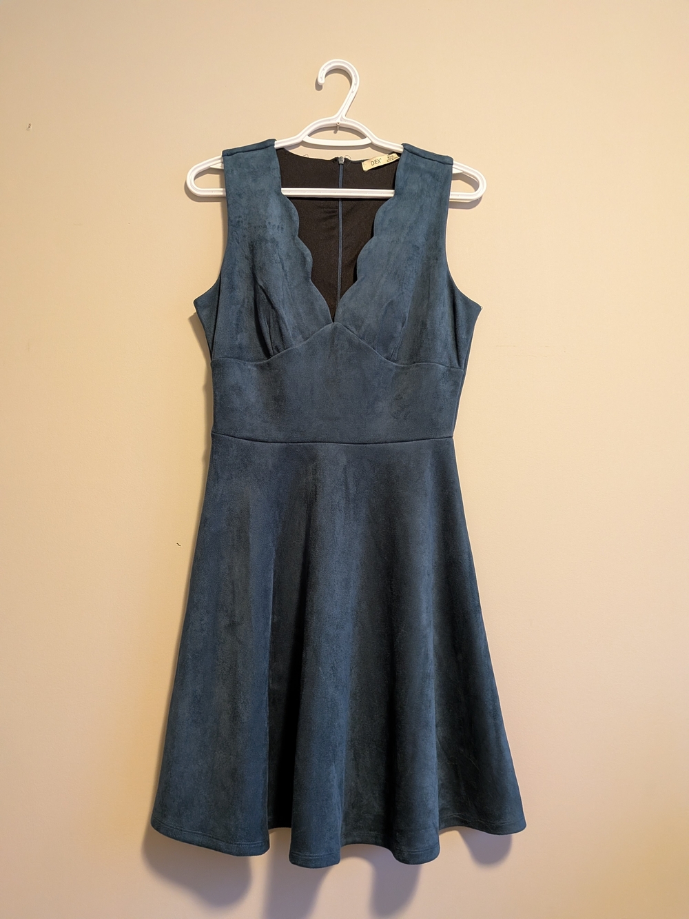 Dex Teal Scalloped V-Neck Fit-and-Flare Midi Dress